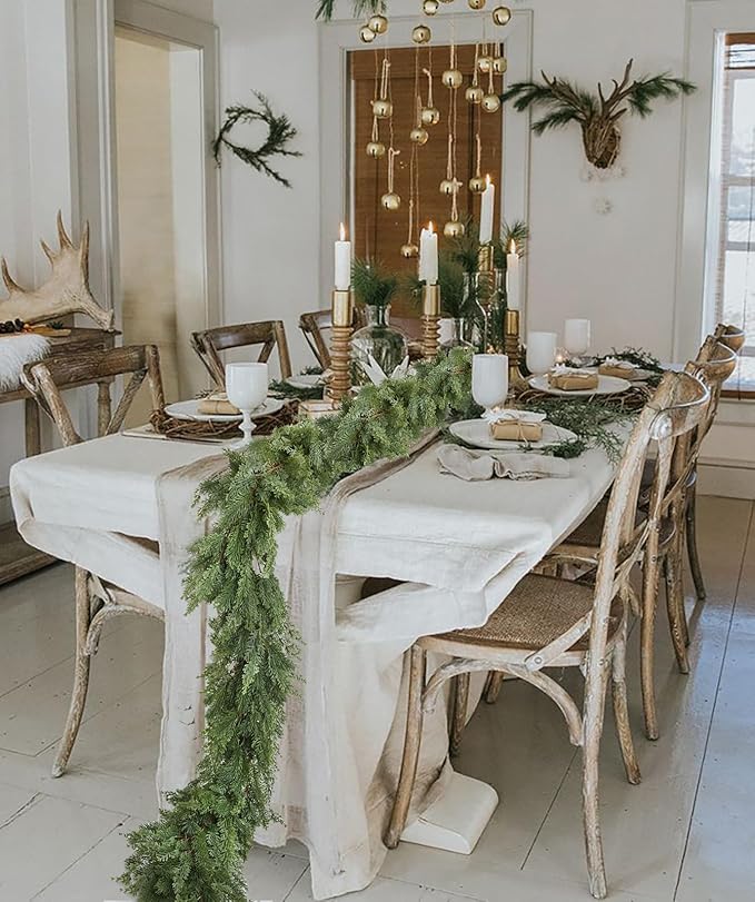 Pine Christmas Garland, 6FT Christmas Greenery Garland, Realistic Cedar Leaves Cypress Garland for Holiday Mantel Fireplace Table Centerpiece Decoration