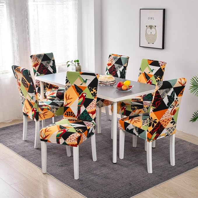 Senllori Dining Room Chair Covers Set of 6,Printed Pattern Parsons Chair Slipcovers Removable Washable Kitchen Seat Dining Chairs Protector Cover for Home or Party