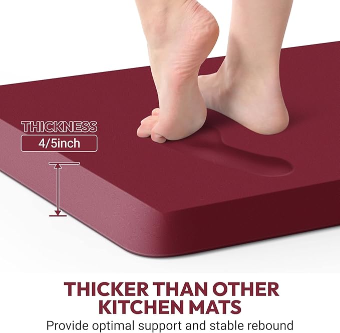 4/5 Inch Thick Kitchen Mat - Cushioned Anti Fatigue Mats for Kitchen Floor - Easy to Clean, Waterproof, Non-Slip Kitchen Rug for Sink, Office, Kitchen (17''x60'' Red)