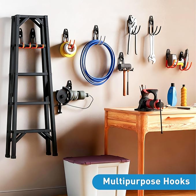 Garage Storage Utility Hooks，Garage Garden Tool Organizer，Steel Wall Mount Hooks, Large Garden U Hooks （2 Pack） (Type-2-Gray)