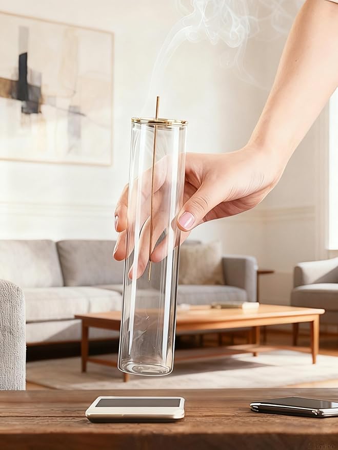 Incense Holder for Sticks [Anti-Ash Flying], Modern Insence-Stick Burner Holder with Removable Glass Ash Catcher, for Home Decor Yoga Meditation