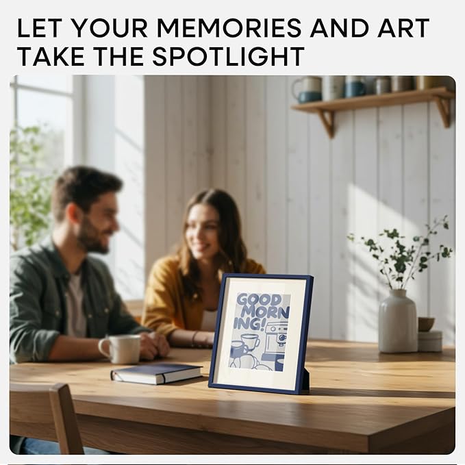 Homeforia 8x12 Picture Frame Navy Blue, High End Metal 8 x 12 Poster Frames with Mat 6 by 8 Photo, 12x8 Frame Matted to 6x8 inch Print, 8by12 Wall or Tabletop Frame, Tempered Glass, Wall Kit, Set of 2