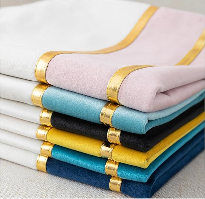 ZLINA Set of 2 Velvet Decorative Lumbar Pillow Covers Lake Blue White Patchwork with Gold Leather Pillow Covers 12 × 20 Inch Cushion Covers Decor Living Room Sofa Bedroom Car