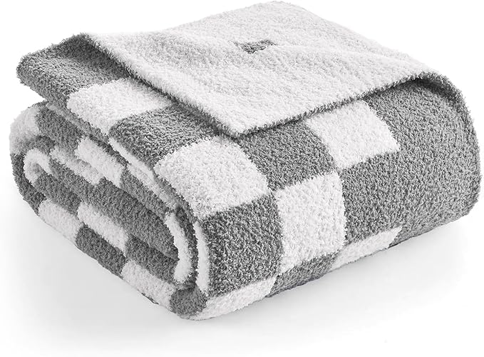 Snuggle Sac Checkered Bedding Blanket Twin Size 60x80, Super Soft, Cozy Warm Knit Blankets, Reversible Breathable Lightweight Fluffy Throws for Sofa, Bed, Checkered Grey, 60x80 Inches