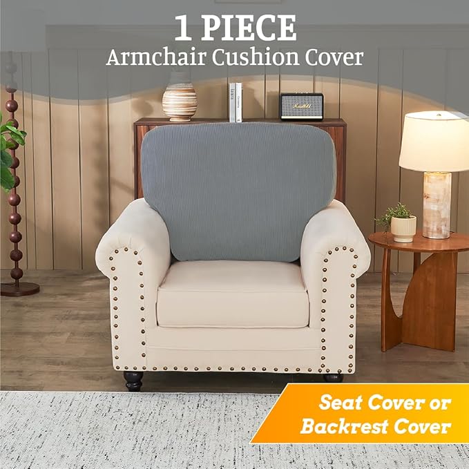 Sectional Couch Covers for Sofa Cushion L Shaped Couch Cover Washable Soft Couch Cushion Covers Stretch Sofa Slipcovers(1-Piece for Sofa Seat or Backrest, Light Grey)