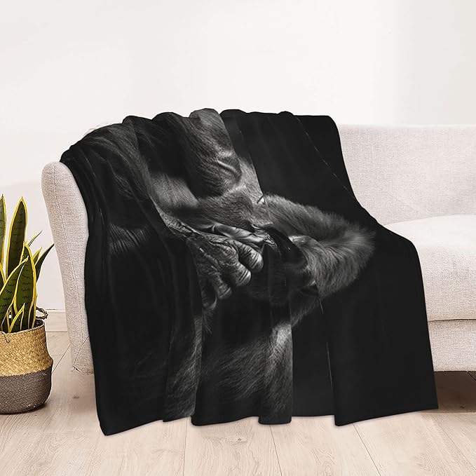Chimpanzees Animal Throw Blanket Soft Plush Fleece Blankets Warm Cozy Lightweight Fuzzy Blanket for Bed Sofa Couch Home Decor 60"X50"