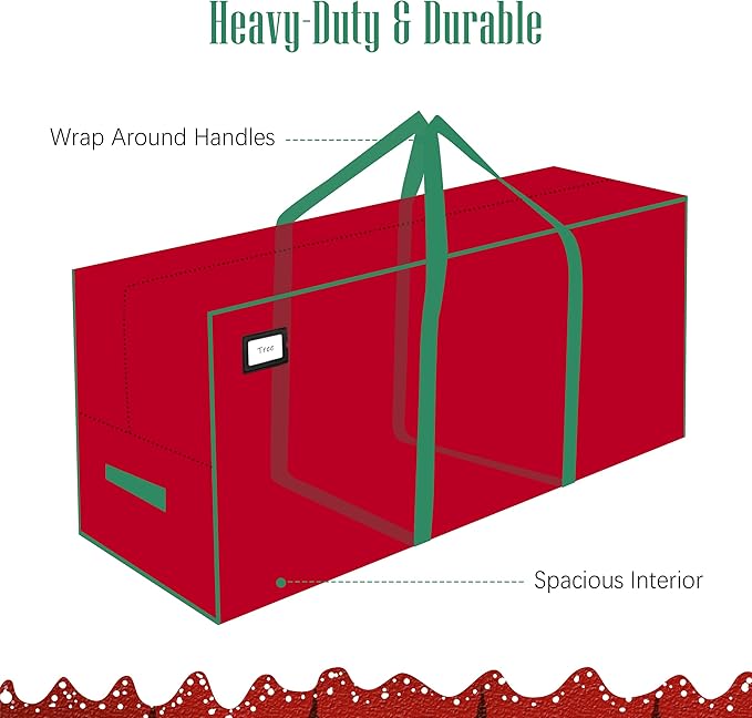 Cosy Family 9 ft Christmas Tree Storage Bag - Durable Heavy Duty Extra Large Artificial Xmas Holiday Tree Bag with Reinforced Handles and Dual Zippers Wide Opening - Red