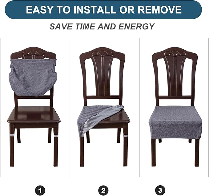 Removable and Washable Seat Covers for Dining Room Chairs Set of 2 - Waterproof Stretch Chair Seat Slipcovers, No Back Covers