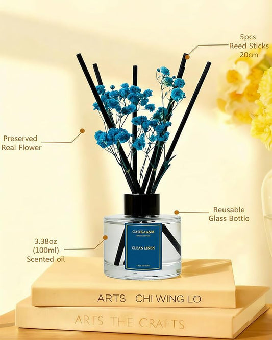 Reed Diffuser Set-Clean Linen Scent Fragrance Oil Diffuser with 6 Reed Sticks | Home & Bedroom Bathroom Decor,3.38 fl oz (100ml) (Clean Linen)