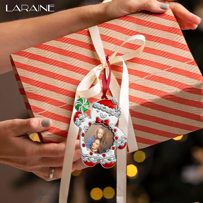 Laraine Christmas Tree Ornaments 3 Pieces – Decorative Hanging 2025 Pendant Snowman with 2.5” Picture Frame Insert for Family and Pet Holiday Keepsake Gift (White (2025))