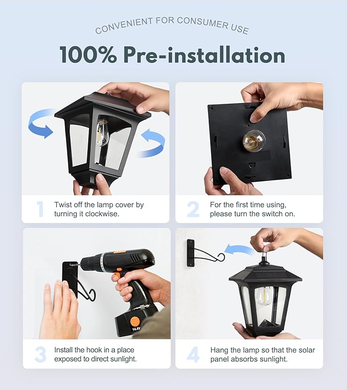 PASAMIC Solar Wall Lanterns Outdoor, 70 Lumens Hanging & Wall Mount Solar Porch Lights, IP65 Waterproof Dusk to Sconce Lights for Deck, Patio, Fence, Garage, Extra Replaceable Bulb, 2 Pack