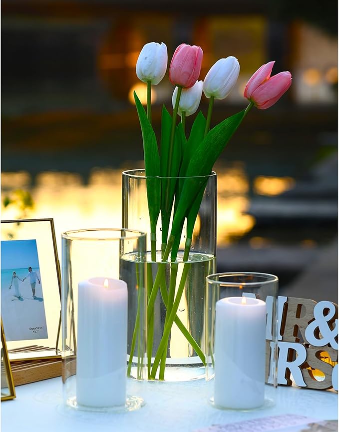 Hurricand Candle Holder 6 PCS, Glass Pillar Candle Holder, Clear Glass Cylinder Candleholder Glass Cylinder Vase for Centerpieces Wedding Party Decoration