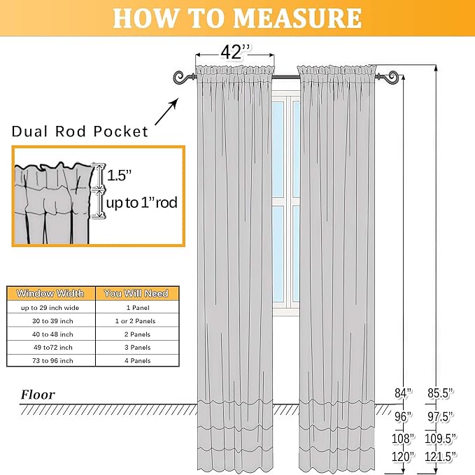 Gwine Light Grey Sheer Kitchen Curtains 36 Inch Length, Light Filtering Voile Soft Airy Small Cafe Curtains, Short Window Curtain for Bathroom Basement, 42x36 inch, 2PCS