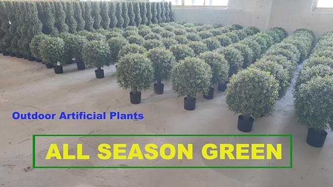 ALL SEASON GREEN 2'T 18''W Boxwood Ball Artificial Topiary Trees Potted Faux Outdoor Plants for Home Porch Decor Set of 2
