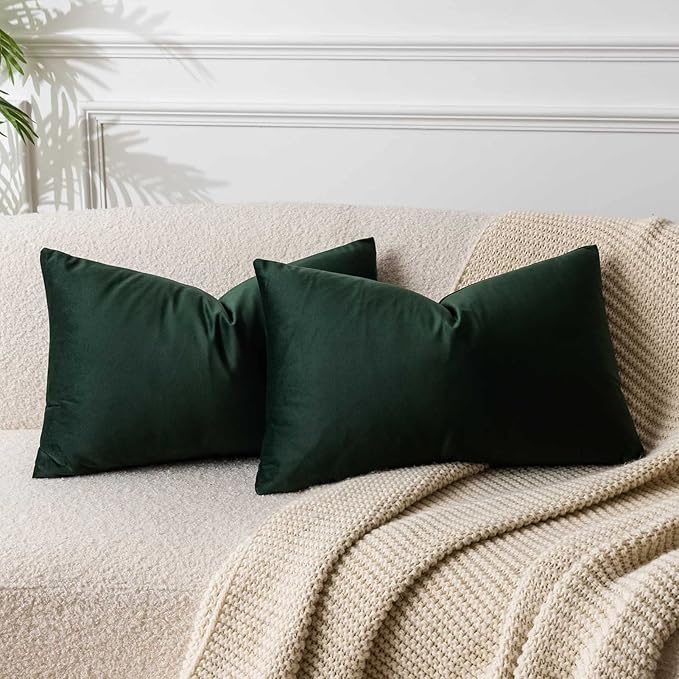 JUSPURBET Decorative Pillow Covers Set of 2 Velvet Throw Pillow Covers for Couch Sofa Bed Soft Lumbar Cushion Covers with Hidden Zipper for Living Room Home Decor,Army Green,14x24 inch