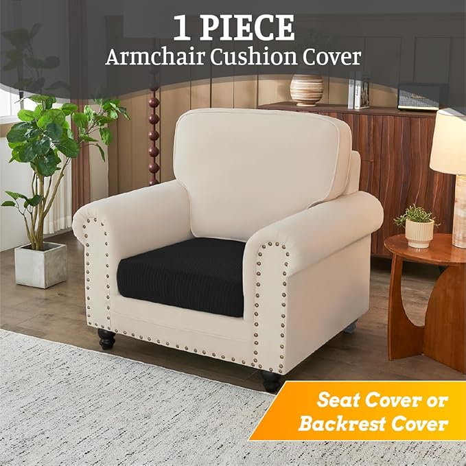 Sectional Couch Covers for Sofa Cushion L Shaped Couch Cover Washable Soft Couch Cushion Covers Stretch Sofa Slipcovers(1-Piece for Sofa Seat or Backrest, Black)