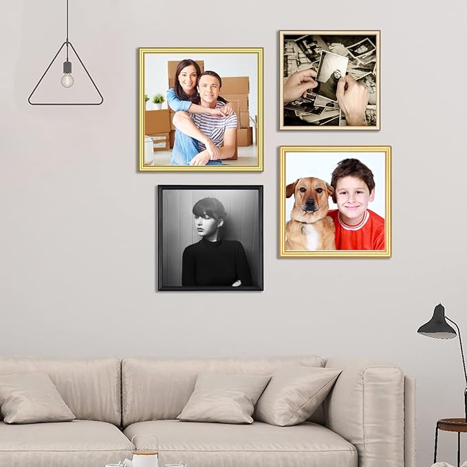4x4 Picture Frames Gold - Brushed Brass Modern Simple Thin Aluminum Metal Square Photo Frame with HD Real Glass, Display for Tabletop and Wall Collage, 2 Pack