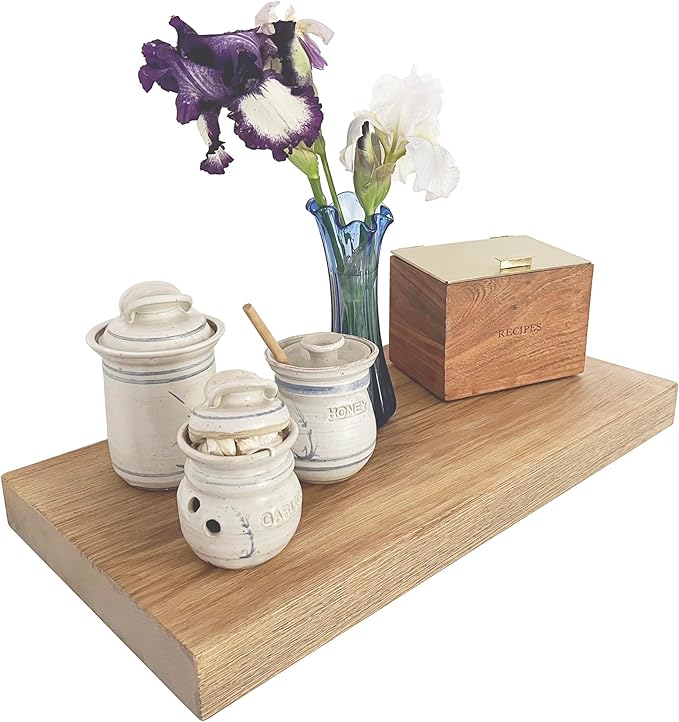 joelsantiques 24 Inch Wooden Floating Shelves for Wall - 24x10x2 in - Made of Natural Wood - Long Heavy Duty Rustic Wall Shelves for Bedroom - Perfect for Living Room, Kitchen - Beige