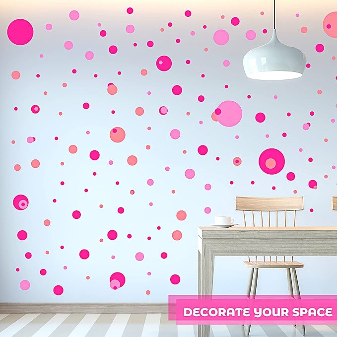 Zonon 264 Pcs Polka Dot Wall Decals for Classroom Decor Kids Circle Wall Sticker Vinyl Peel and Stick Colorful Removable for Nursery Bedroom Playroom Living Room(Pink Colors)