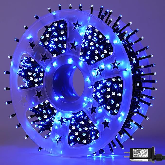 QITONG 165ft 500 LED Blue and White Christmas Lights Outdoor Waterproof, 8 Modes Christmas String Lights with Green Wire Indoor, Twinkle Tree Lights Plug in with Memory Timer