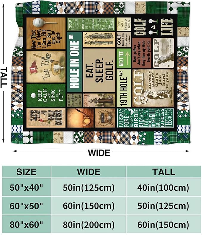 Tijuboni Golf Throw Blanket Golf Gifts for Men Women Girls Boys Kids Adults Soft Flannel Fleece Blanket for Couch Sofa Bed Home Decor 50"x60"