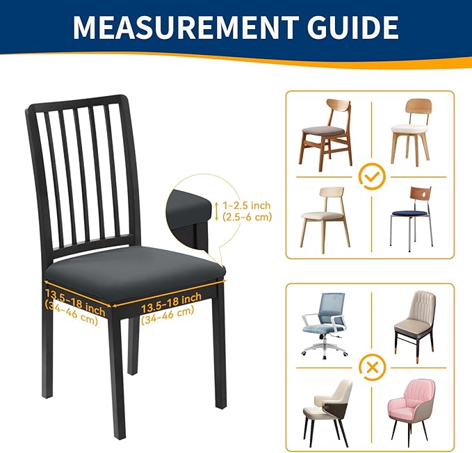 Waterproof Dining Chair Seat Covers Set of 6, Removable Washable Kitchen Chair Seat Slipcovers, Dining Room Chair Seat Covers for Home, Restaurant, Banquet