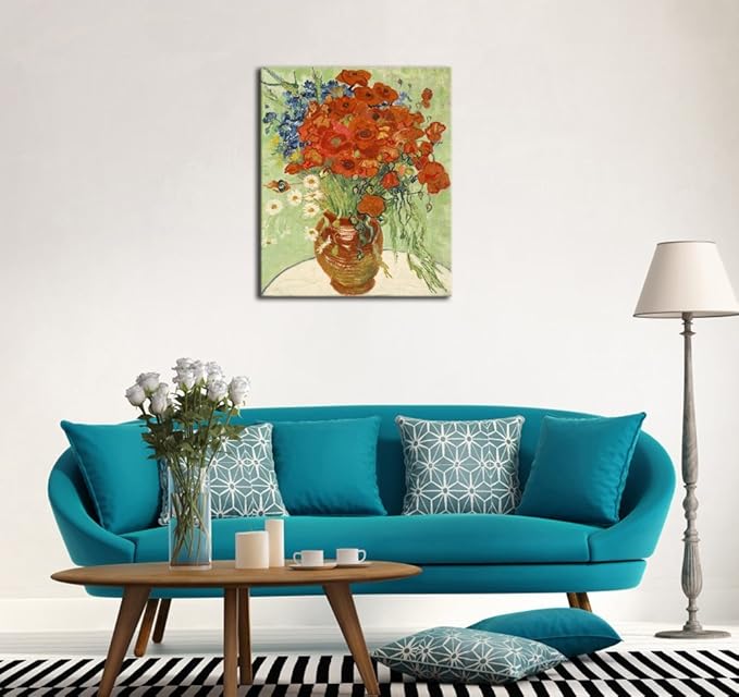 Wieco Art Red Poppies and Daisies Large Canvas Prints Wall Art of Van Gogh Famous Floral Oil Paintings Reproduction Abstract HD Classical Flowers Pictures Artwork for Bathroom Home Decorations