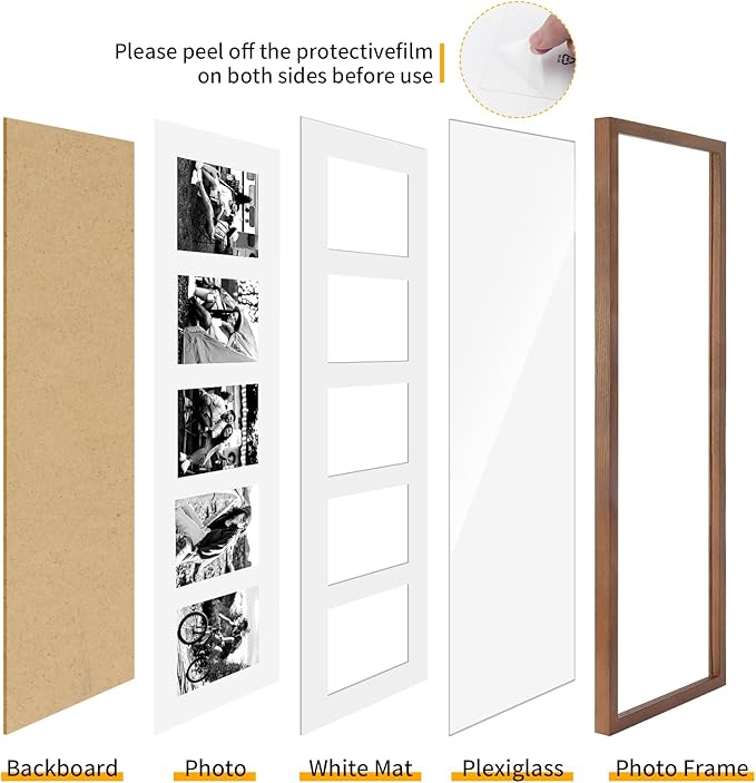 8x24 Oak Wood Picture Frame - 8x24 Photo Frame with Mat Display 5Pcs 4x6 Photos, 4x6 Picture Frame Wood, Natural Solid Wooden Picture Frames for Wall Art Photo and Prints(3 Pack, Walnut)