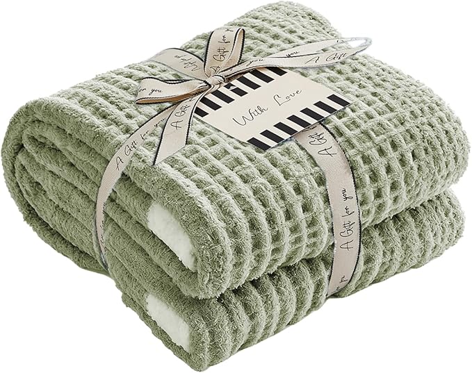 WRENSONGE Pineapple Stitch Throw Blanket, Sage Green Soft Cozy Fluffy Warm Hand Made Throw Blankets for Couch, Sofa, Chair, Bed, Camping, Picnic, Travel Lightweight Bed Blanket - 50"*60"