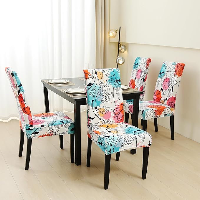 Stretch Chair Covers Slipcovers Set of 4 Printed Stretchable Dining Chair Slipcover Washable Removable for Kitchen,Hotel,Restaurant