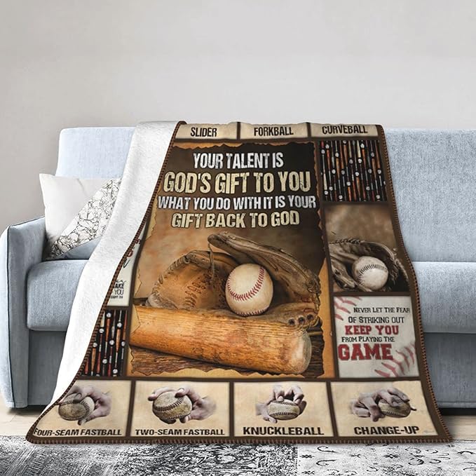 Baseball Blanket Cozy Plush Flannel Fleece Sports Throw Blanket for Boys Girls Kids Ultra Soft Lightweight Fuzzy Blankets Gifts for Bed Couch Sofa 80"x60"