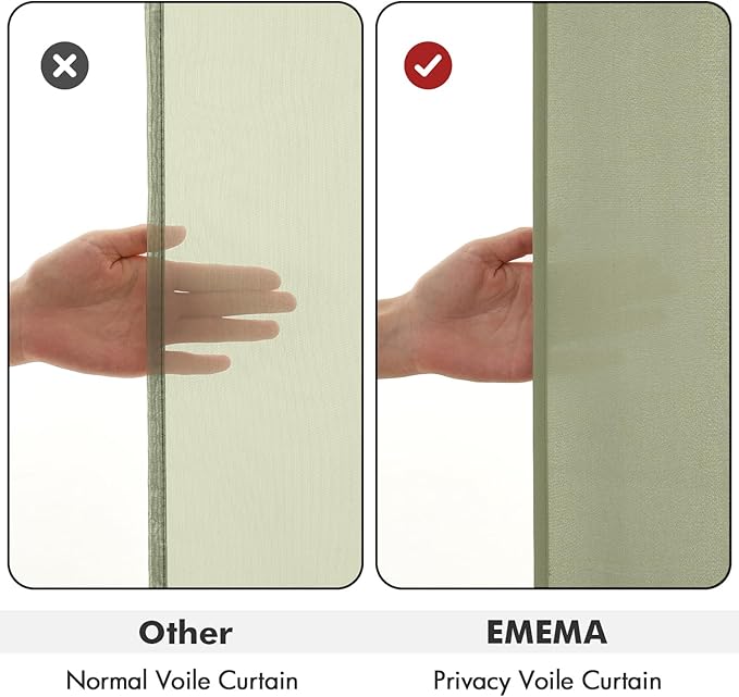 EMEMA Privacy Sheer Curtains 84 Inches Long 2 Panels Set, Non-See-Through Light Filtering Semi Sheer Curtains for Bedroom Living Room, Window Drapes That Let Light in, 52x84 Inch, Sage Green