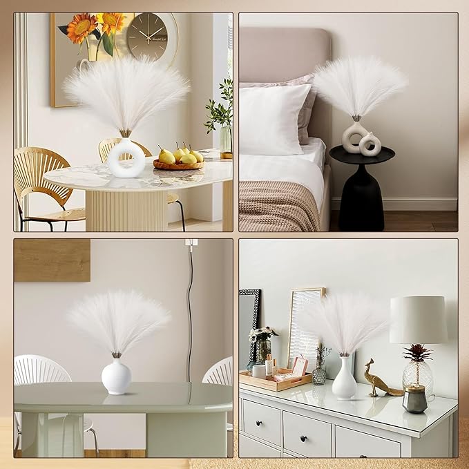 Faux Pampas Grass Decor 17.7 Inch 30pcs, Artificial Pampas Grass Fluffy Home Decor, Short Vase Room Decor pompous Grass Flower Arrangement for Boho Home Wedding Decoration (Milky White)