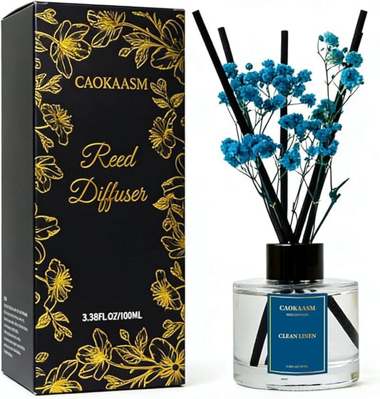 Reed Diffuser Set-Clean Linen Scent Fragrance Oil Diffuser with 6 Reed Sticks | Home & Bedroom Bathroom Decor,3.38 fl oz (100ml) (Clean Linen)