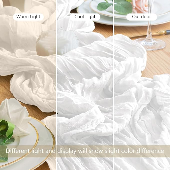 Wokceer Cheesecloth White Table Runner Valentine's Day 2Pack 10FT Ivory Boho Gauze Cheese Cloth Table Runner for Party Easter Rustic Sheer Runners for Baby Bridal Shower Wedding