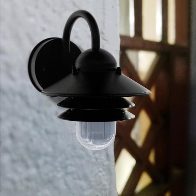 KASTLITE Nautical Outdoor Sconce Wall Mounted Light - Rust & Waterproof Non-Metallic Coastal Lantern - UL Listed Patio Deck Porch Front Door & Dock Lighting Fixture - USA Made, 13"x10", Matte Black