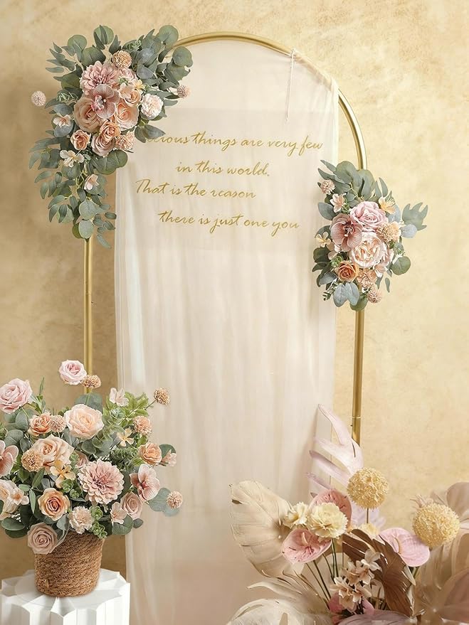 Artificial Flowers Set Champagne Coffee Silk Fake Flowers with Stems for DIY Wedding Bridal Bouquets Cake Arch Floral Arrangement Table Centerpieces Baby Shower Party Home Decorations