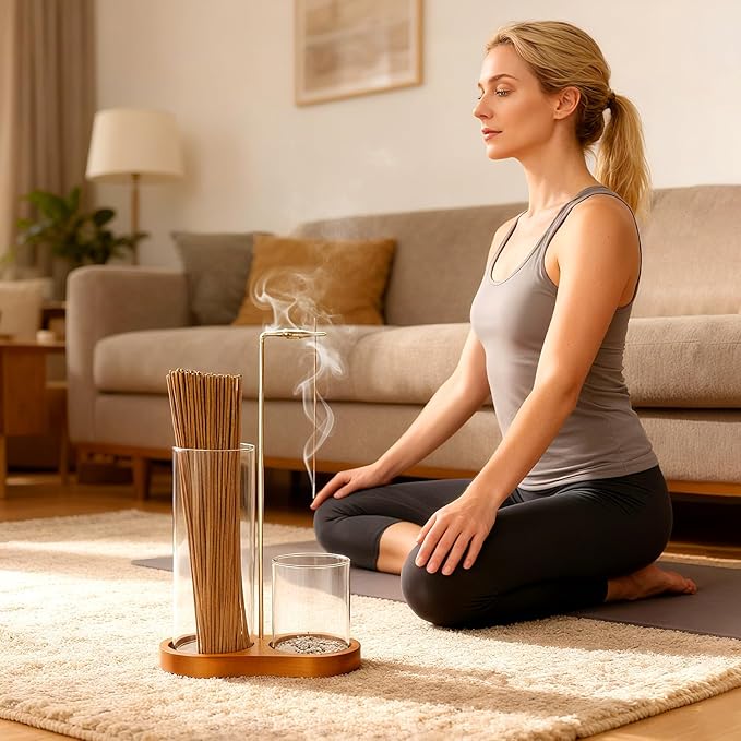 3-in-1 Incense Holder for Sticks, Upgrade Anti-Ash Flying Incense Burner with Enlarged Ash Catcher and Incense Storage Cup for Meditation, Yoga, Spa, Home Décor & Gifts (Cone Holder & Brush Included)