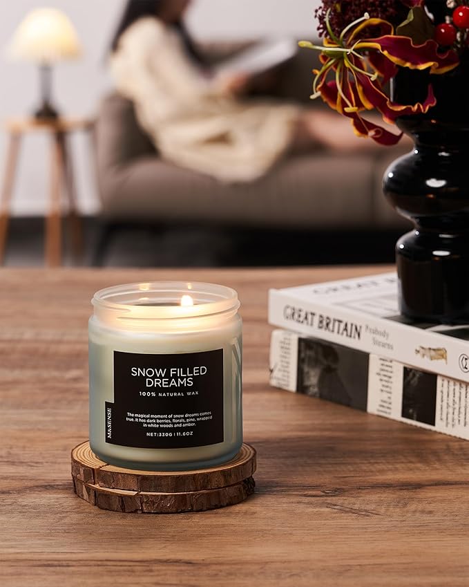 M&SENSE Snow Filled Dreams Winter Scented Candle, 11.6oz Natural Soy Wax 70 Hours Long Lasting 2 Cotton Wick Aromatherapy Gifts for Home Decor,Clean Candle for Men and Women