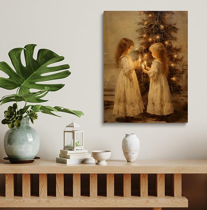 Christmas Wall Decor,Christmas Tree Print,Vintage Christmas Art,Winter Wall Art,Vintage Christmas Painting,Vintage Christmas Cottage core Decor 24x36inch Unframed