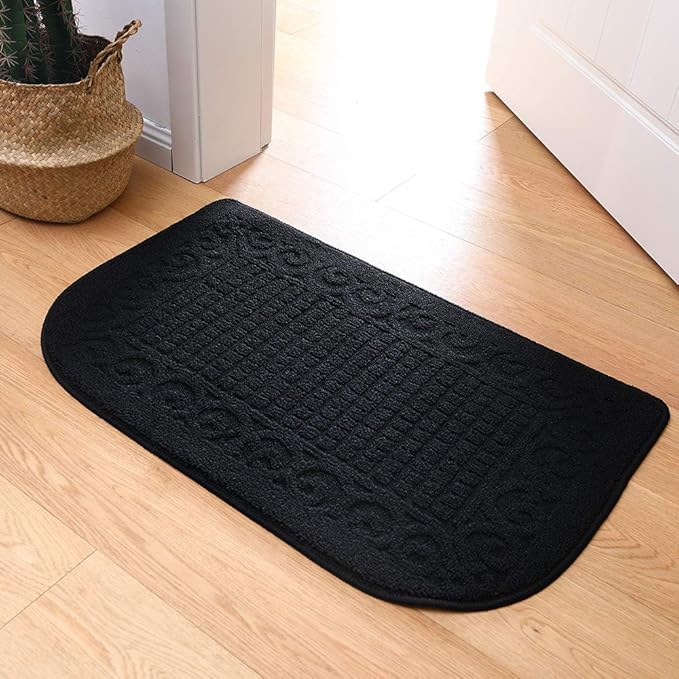 COSY HOMEER 32X20 Inch Anti Fatigue Kitchen Rug Mats are Made of 100% Polypropylene Half Round Rug Cushion Specialized in Anti Slippery and Machine Washable Black(2 pcs)
