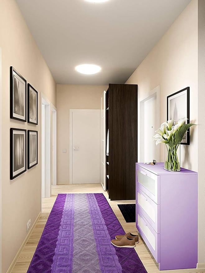 Custom Size Hallway Runner Rug, Slip Resistant, 26 Inch Wide X Your Choice of Length, Meander Lilac, 26 Inch X 9 feet