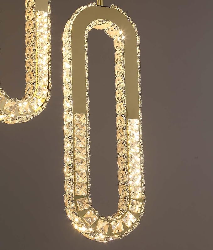 8 Rings Crystal Chandelier,H118 Modern Gold Pendant Light Luxury Foyer Lighting Fixture High Ceiling Chandelier for Entryway,Staircase,Living Room,Villa LED Dimmable 2700K-6000K