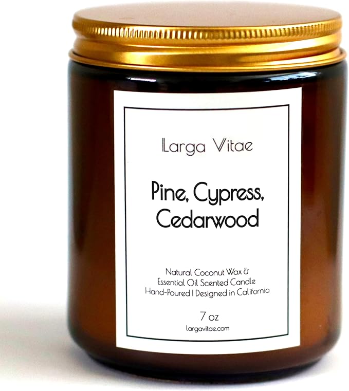 All-Natural Pine, Cypress, Cedarwood Aromatherapy Essential Oil Candle, Safe for People and Pets, Made with Pure Sustainable Organic Vegan Coconut Wax, Allergy Friendly, Non Toxic, Zero Waste