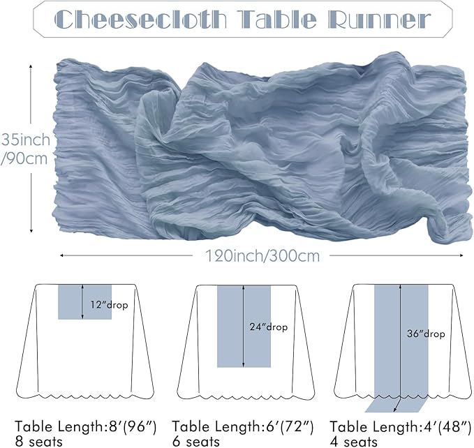 IVAPUPU 6 Pcs Cheesecloth Table Runner - 10ft Dusty Blue Boho Gauze Cheese Cloth Table Runners for Baby Shower Decoration Wedding Party Summer Garden Farmhouse