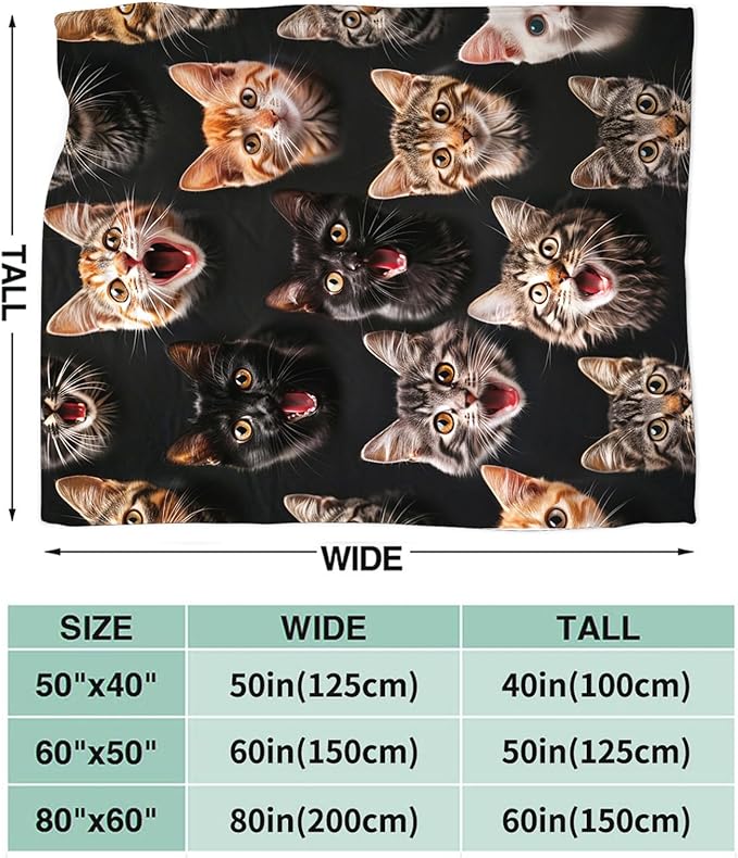 Tijuboni Cats Throw Blanket Cat Gifts for Girls Boys Women Men Kids Adults Soft Flannel Fleece Blanket for Couch Sofa Bed Home Decor 60"x80"
