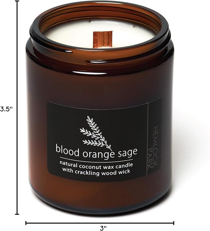 Hemlock Park Crackling Wood Wick Candle Handcrafted with Natural Coconut Wax (Standard 8 oz, Blood Orange Sage)