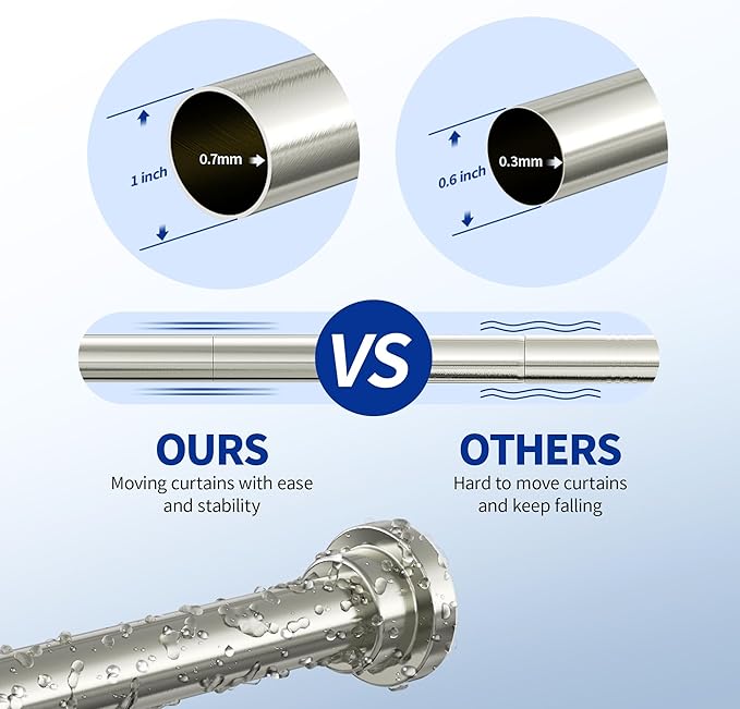Shower Curtain Rod, 1" Diameter Heavy Duty Tension Shower Rod, Non Slip Adjustable 28-74 inch No Drill Shower Curtain Rods Spring Tension For Bathroom, Shower Stall, No Rust, Brushed Nickel