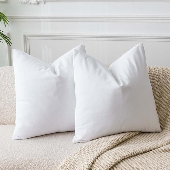JUSPURBET White Throw Pillow Covers Set of 2 Decorative 22x22 Velvet Pillow Covers for Couch Sofa Bed Soft Cushion Covers Cases with Invisible Zipper for Living Room Home Decor