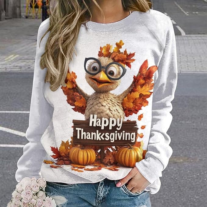 Thanksgiving Sweatshirt for Women Crewneck Pullover Casual Graphic Long Sleeve Shirts Sweater
